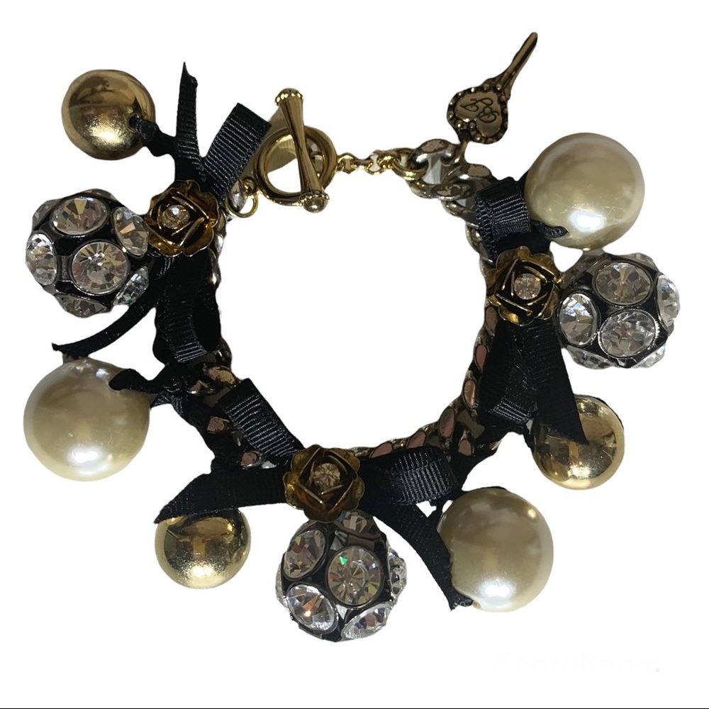 Betsy Johnson Rhinestone Disco Ball Pearl Toggle Chunky Bracelet